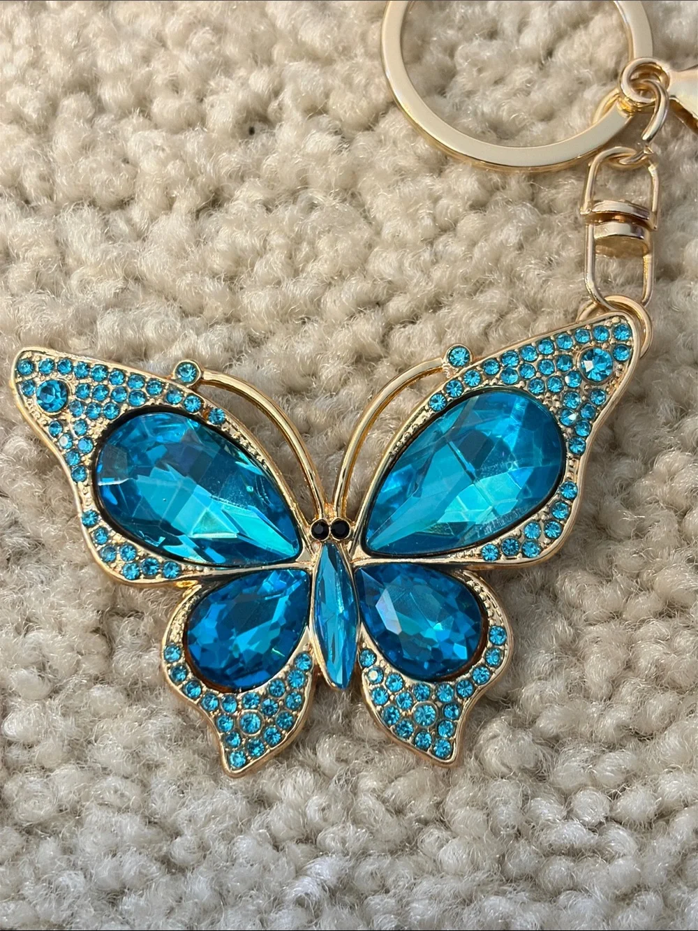 Gold-Tone Blue Crystal Butterfly Keychain NWT
